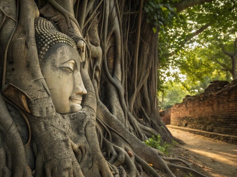 보리수 뿌리에 감싸여진 불상머리