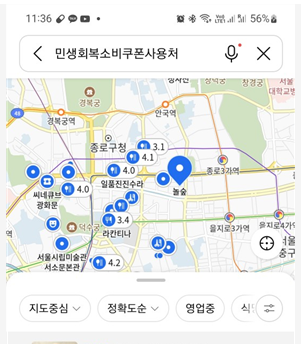 카카오맵에서 소비쿠폰 사용처 확인하는 방법