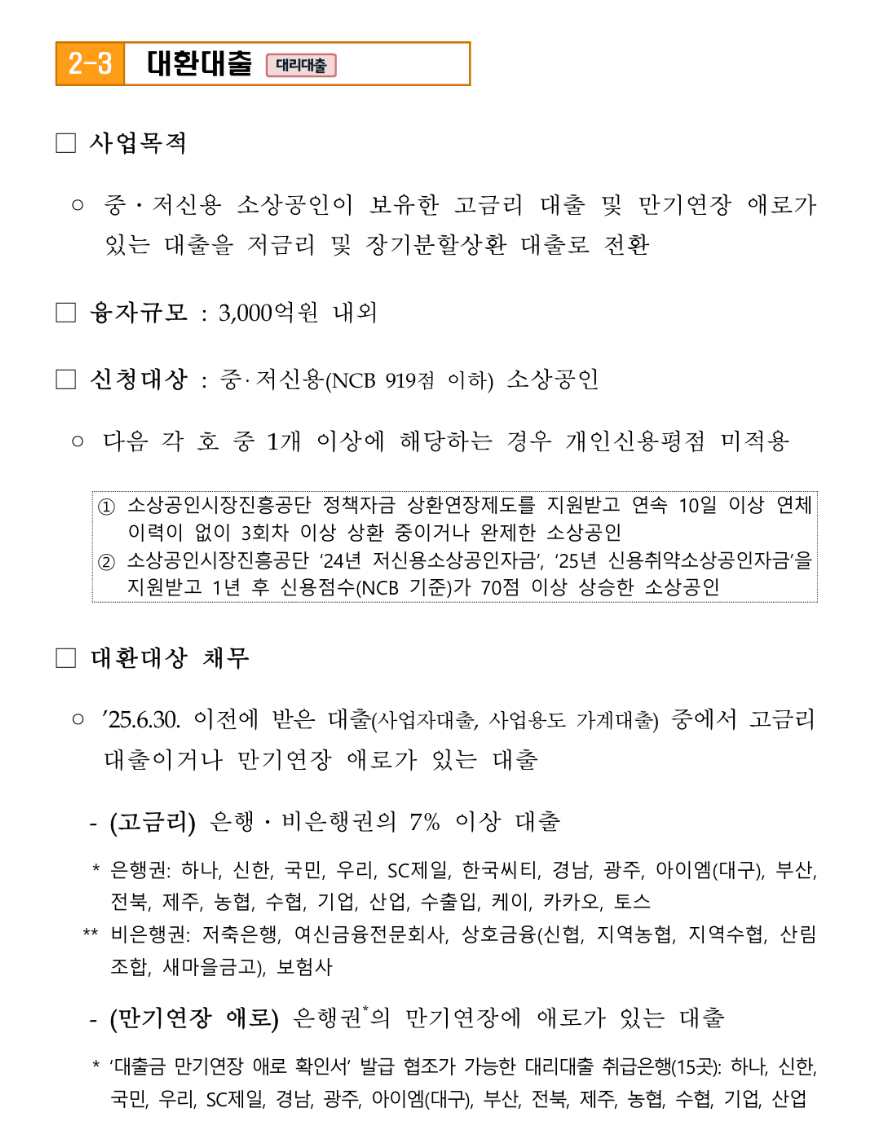 2026년 소상공인 대환대출 목적 및 정보