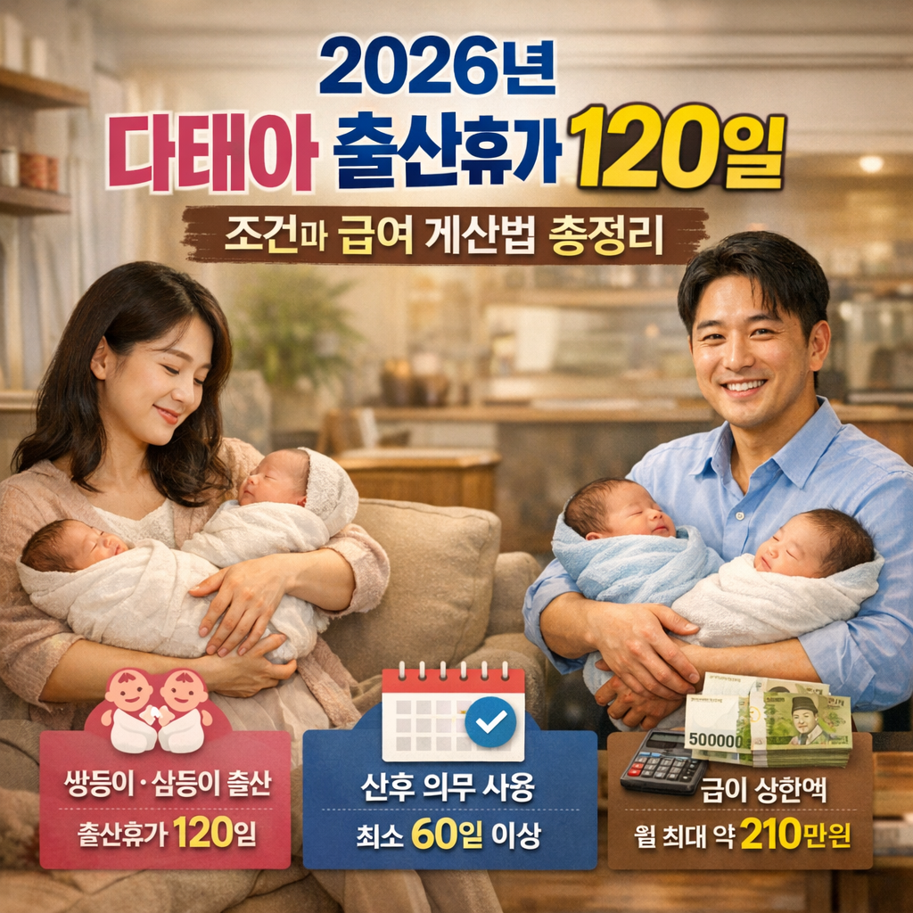 2026년 다태아 출산휴가 120일 조건과 급여 계산법 총정리