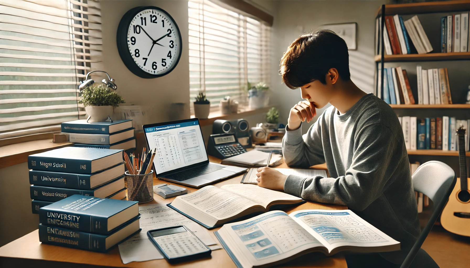 수능시험을 위해 열심히 공부하고 있는 학생의 모습을 담은 이미지