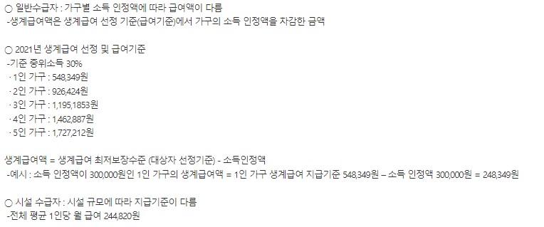 생계급여 조건