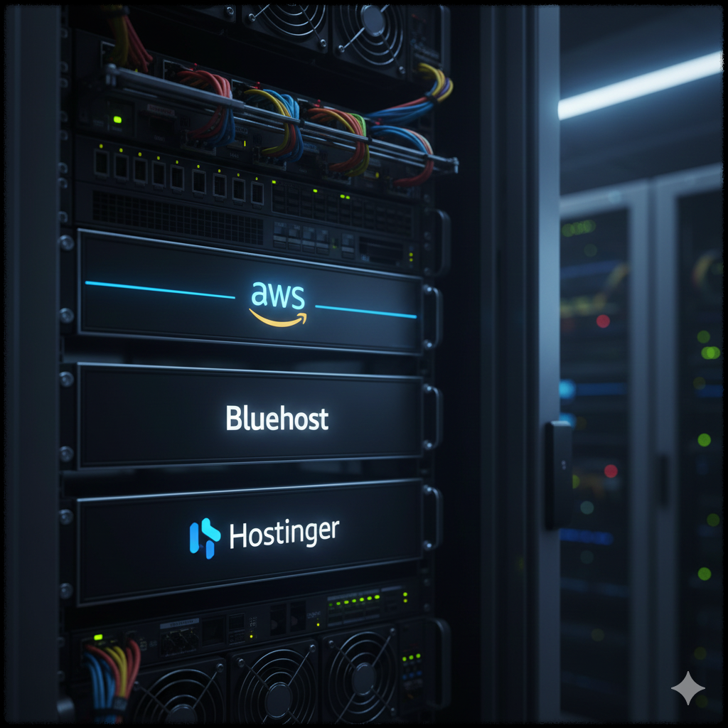 서버 랙 장비에 웹호스팅 업체 이름이 보이는 이미지