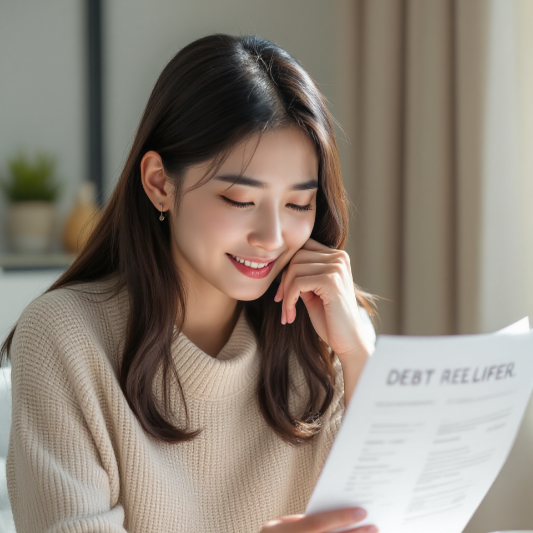 서류를-보며-미소-짓고-있는-여성