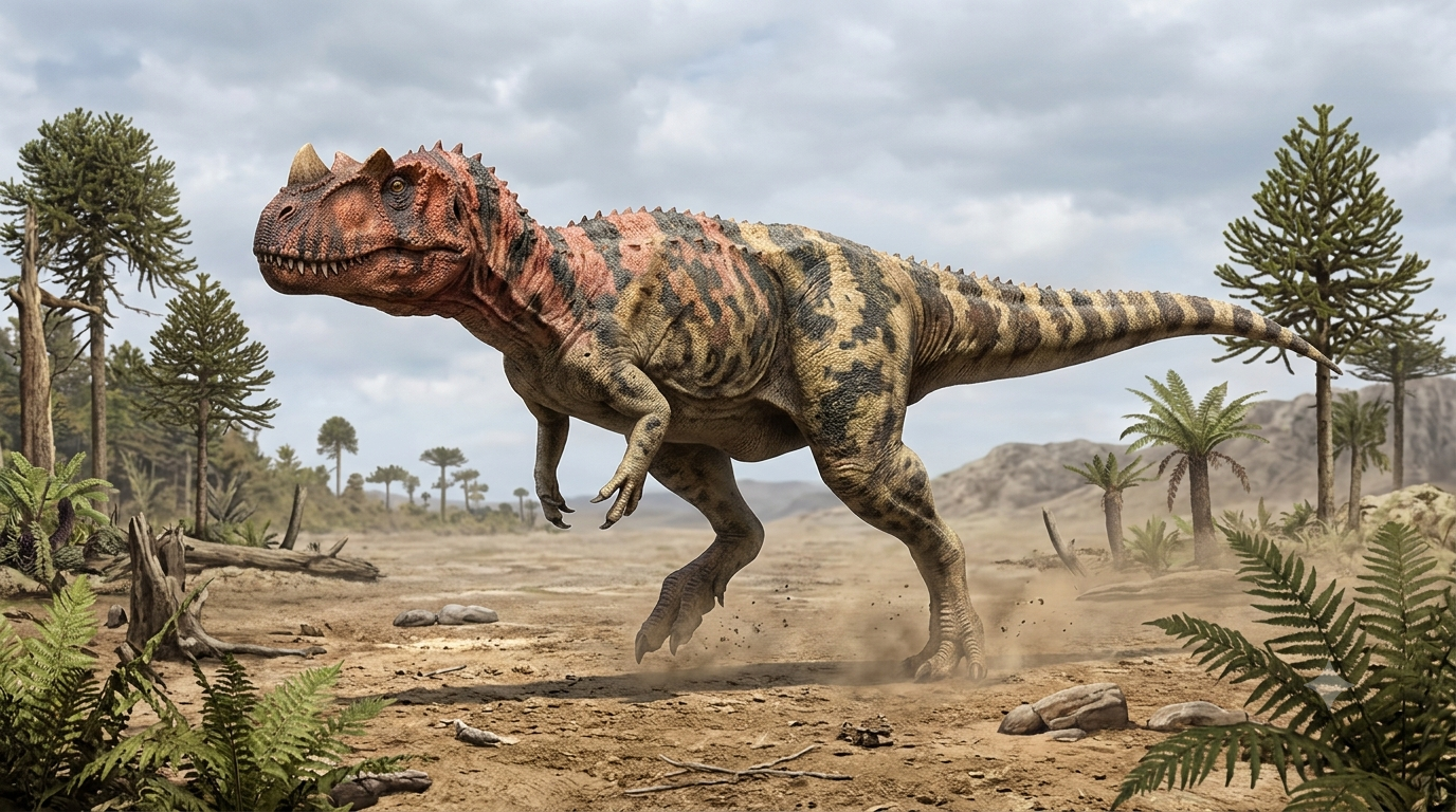 쥬라기 후기 모리슨 지층 환경에서 복원된 케라토사우루스(Ceratosaurus) 상상도