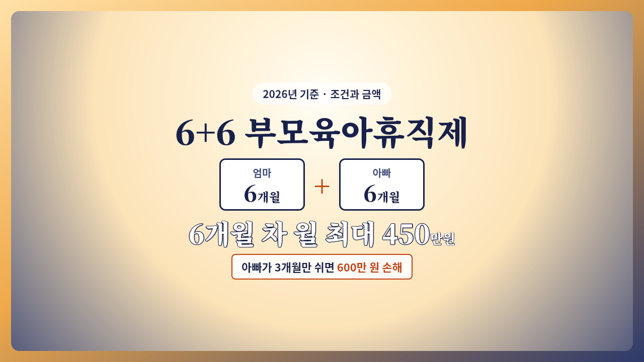 6+6 부모육아휴직제 조건과 금액, 엄마 아빠 각각 6개월 사용 시 6개월 차 월 최대 450만 원