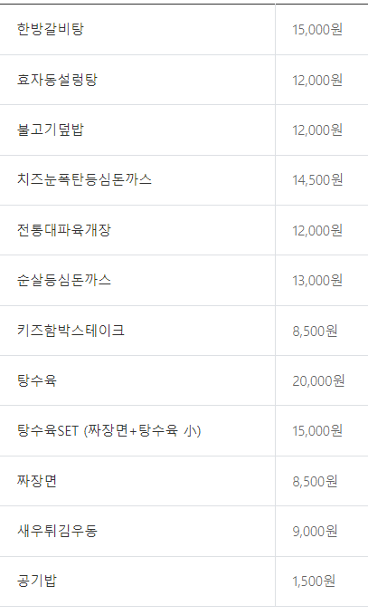 푸드오클락 메뉴