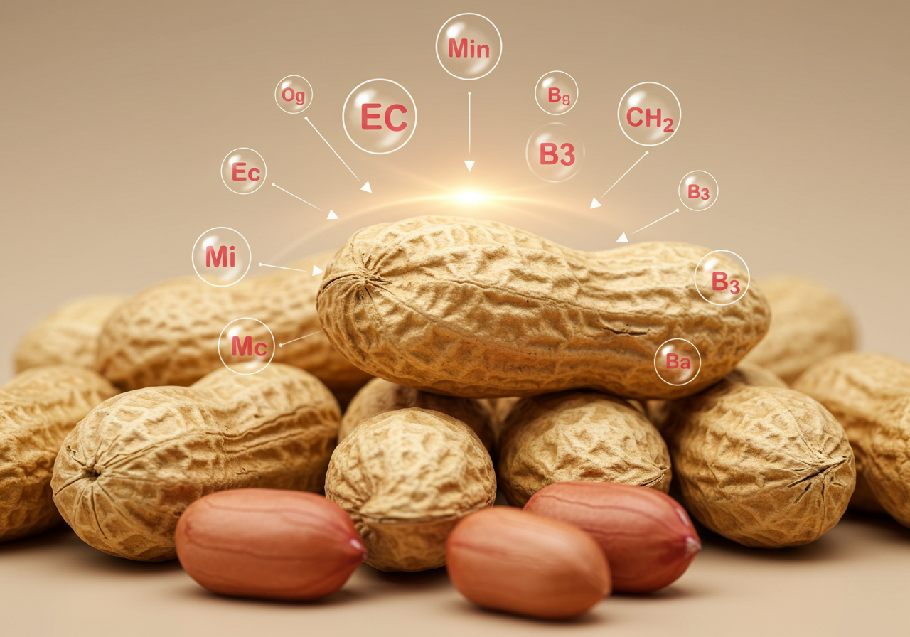 땅콩의 항산화 성분과 노화 방지 효과를 나타내는 그래픽 이미지