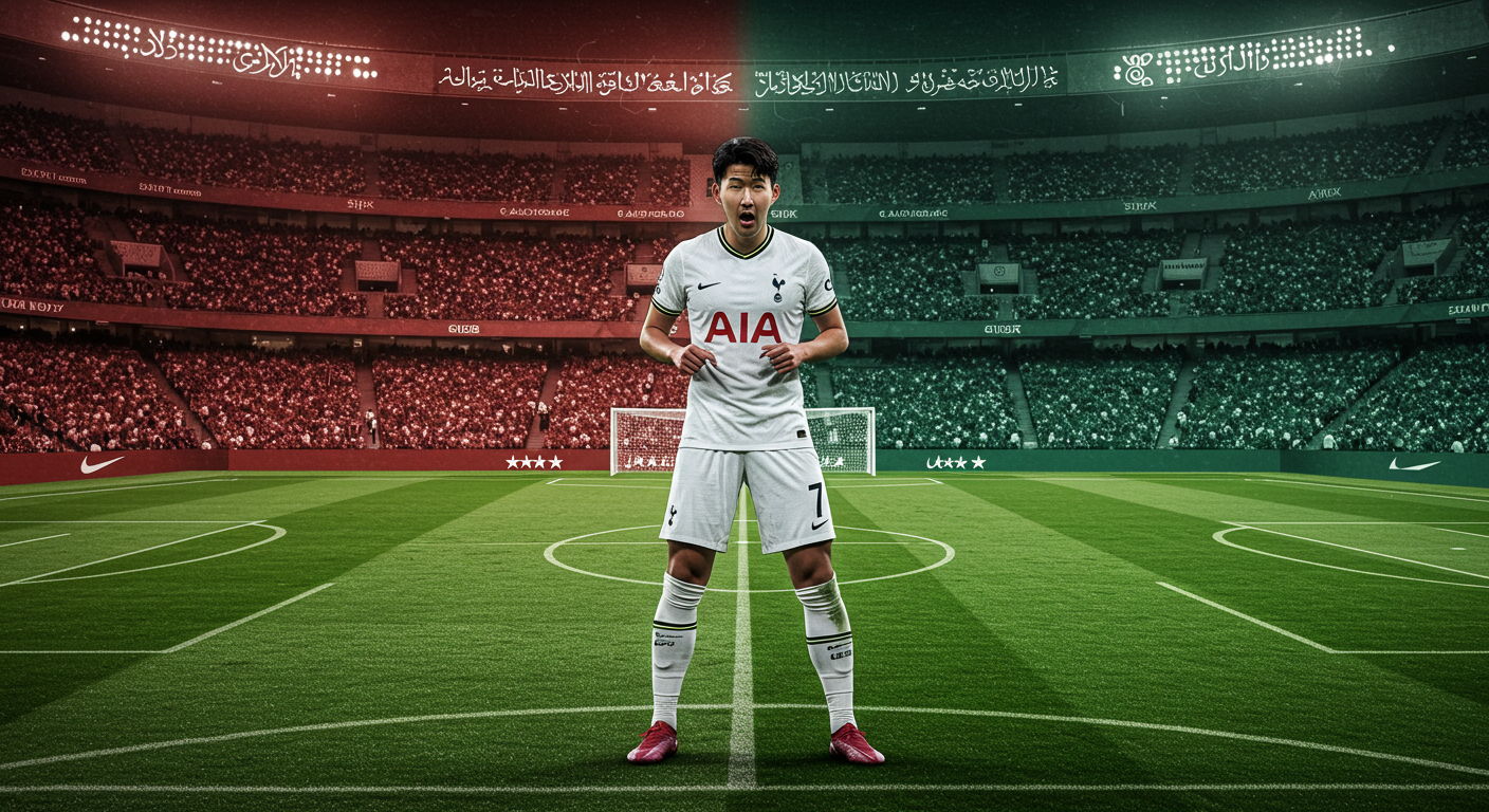 토트넘과 사우디 리그 사이에서 고민하는 손흥민의 이적 상징 이미지