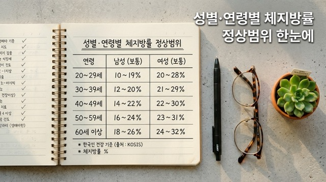 체지방률 정상범위 비교표 성별 연령별