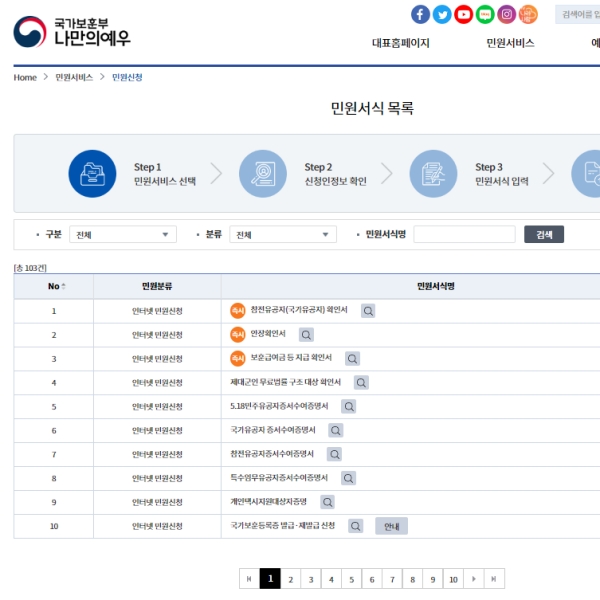 민원서식이 정리되어 있습니다.