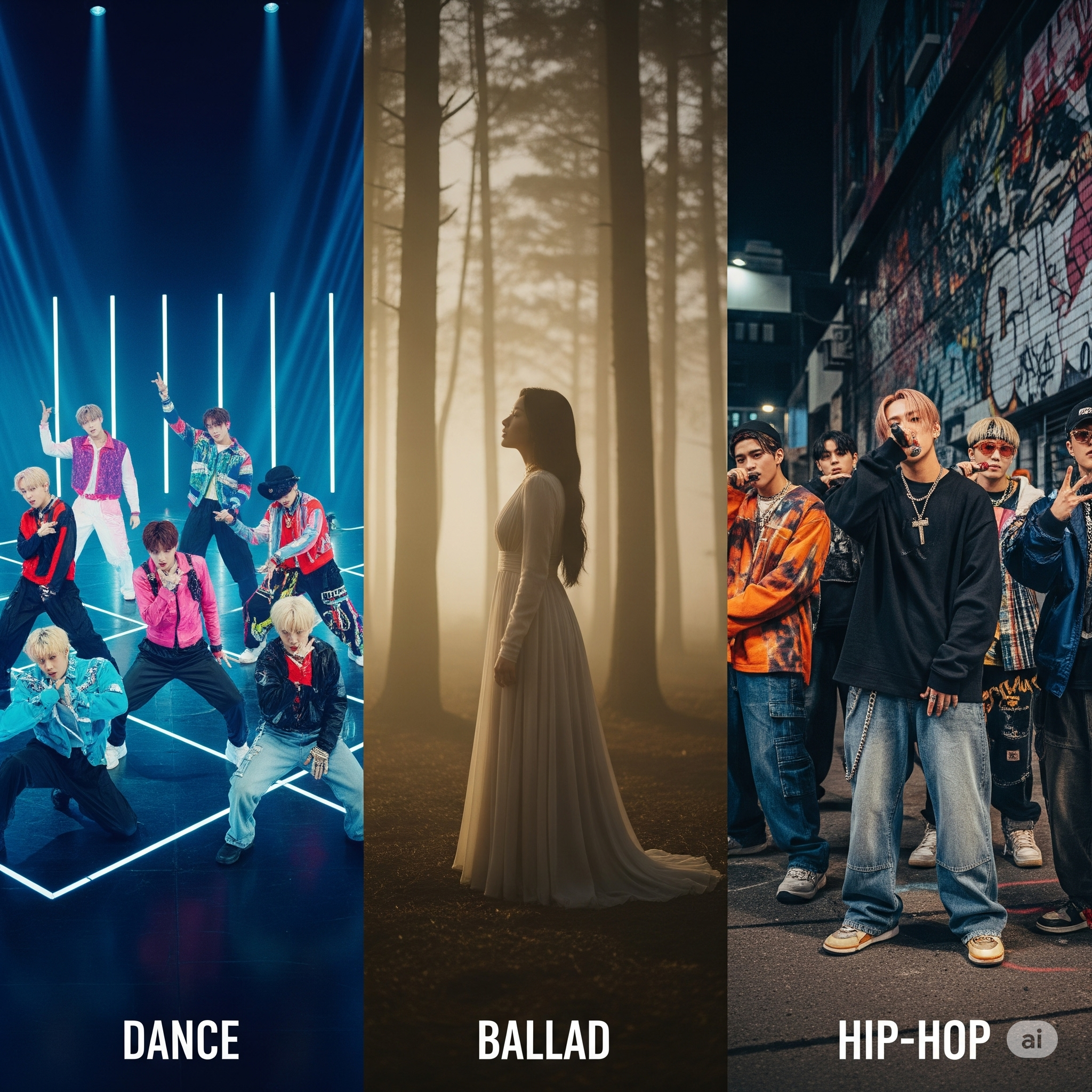 K-pop MV 장르별 기법 (댄스, 발라드, 힙합)