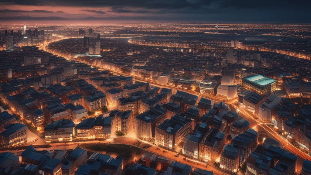 아파트로 가득한 도시의 밤 일러스트