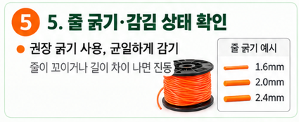 나일론 줄 굵기와 감긴 상태도 진동에 영향을 줄 수 있습니다