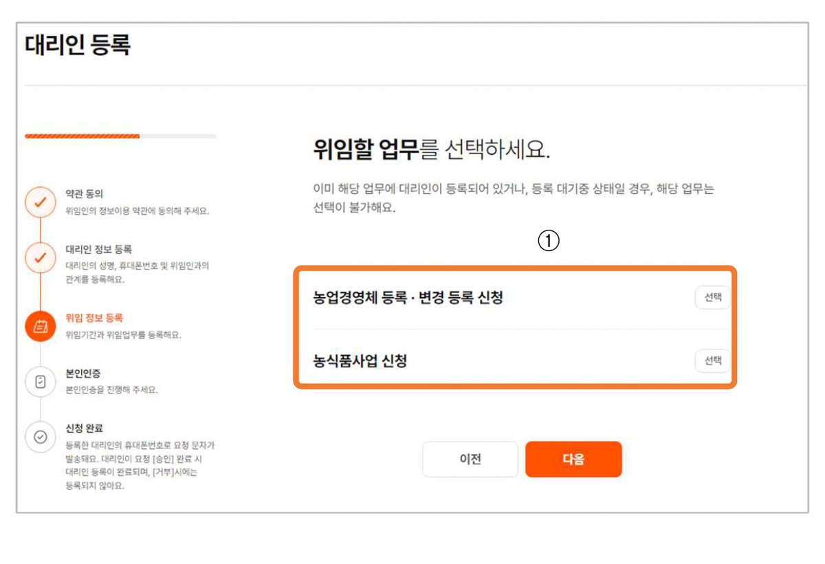 농업경영체 대리인 위임