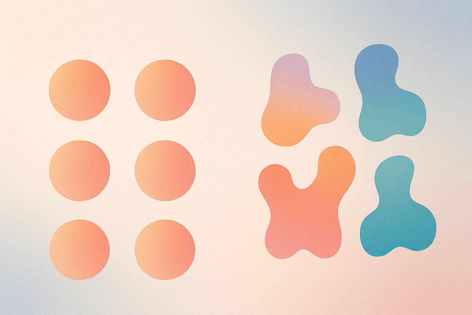 동일성과 차이를 대비시키는 다양한 도형의 배열