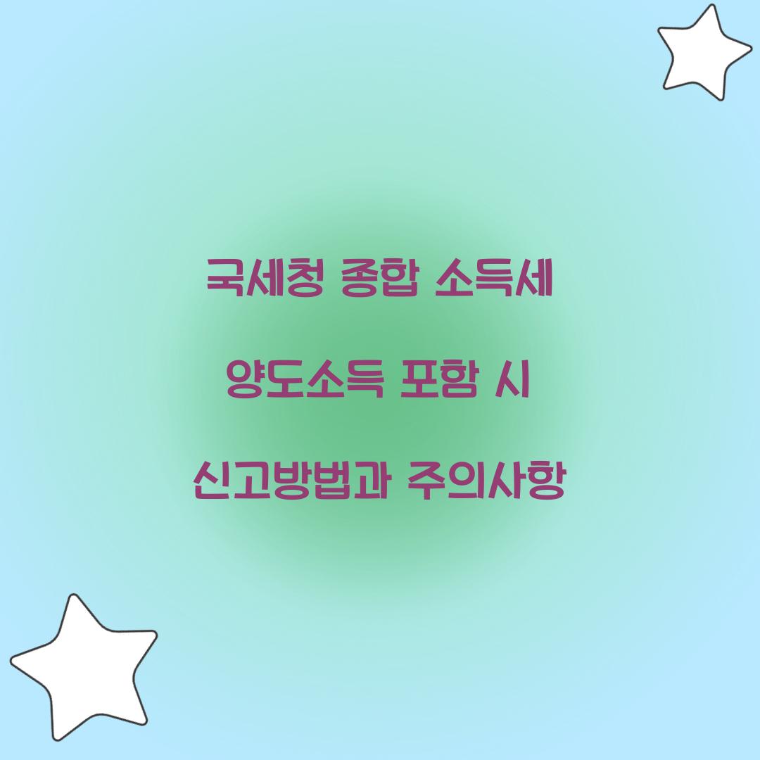 국세청 종합 소득세 양도소득 포함 시 처리 방법