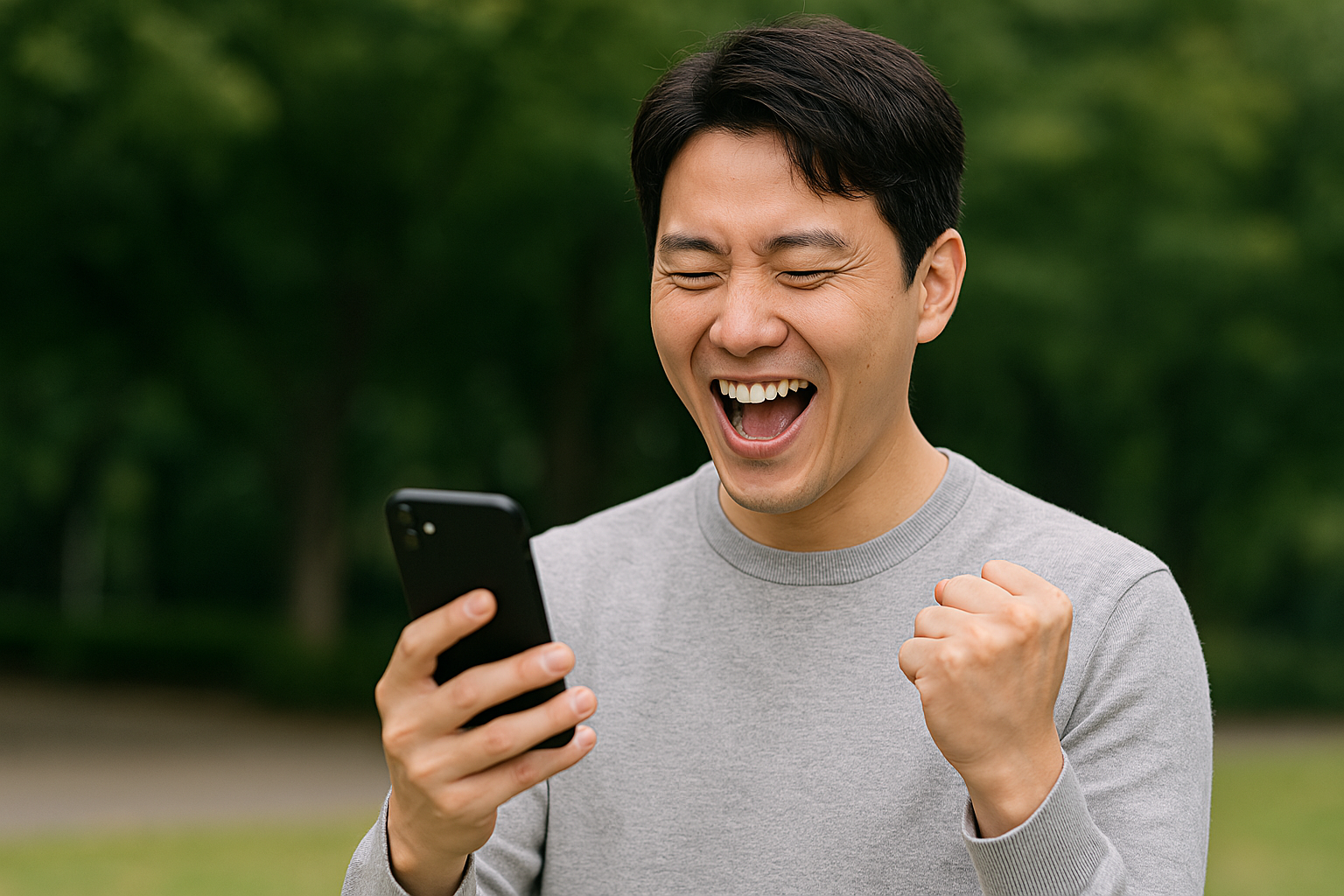 힐스테이트 용인마크밸리 기관추천 특별공급 청약에 당첨되어 청년주택드림대출을 떠올리며 기뻐하는 20대 남성