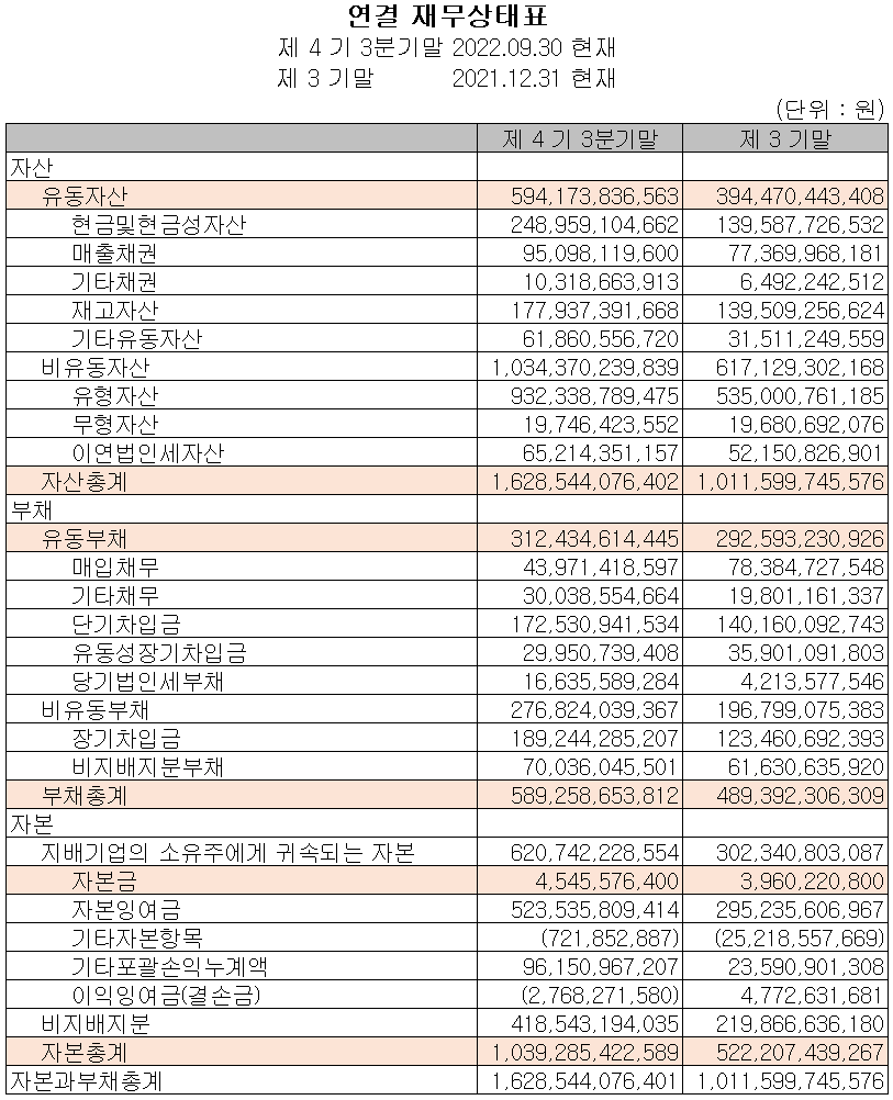 솔루스첨단소재 - 재무상태표