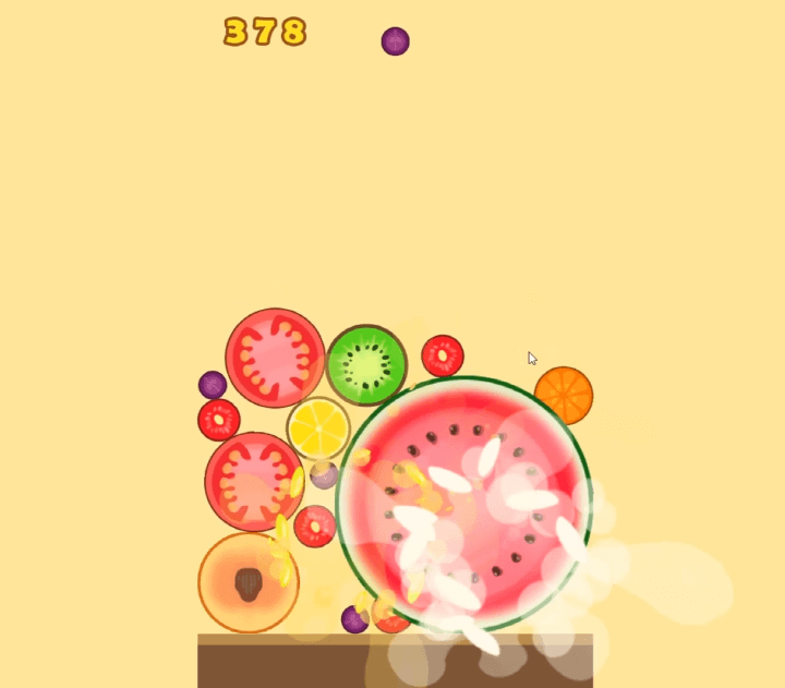 수박게임-머지-후르츠-플레이-반쪽-수박-병합에-성공한-화면