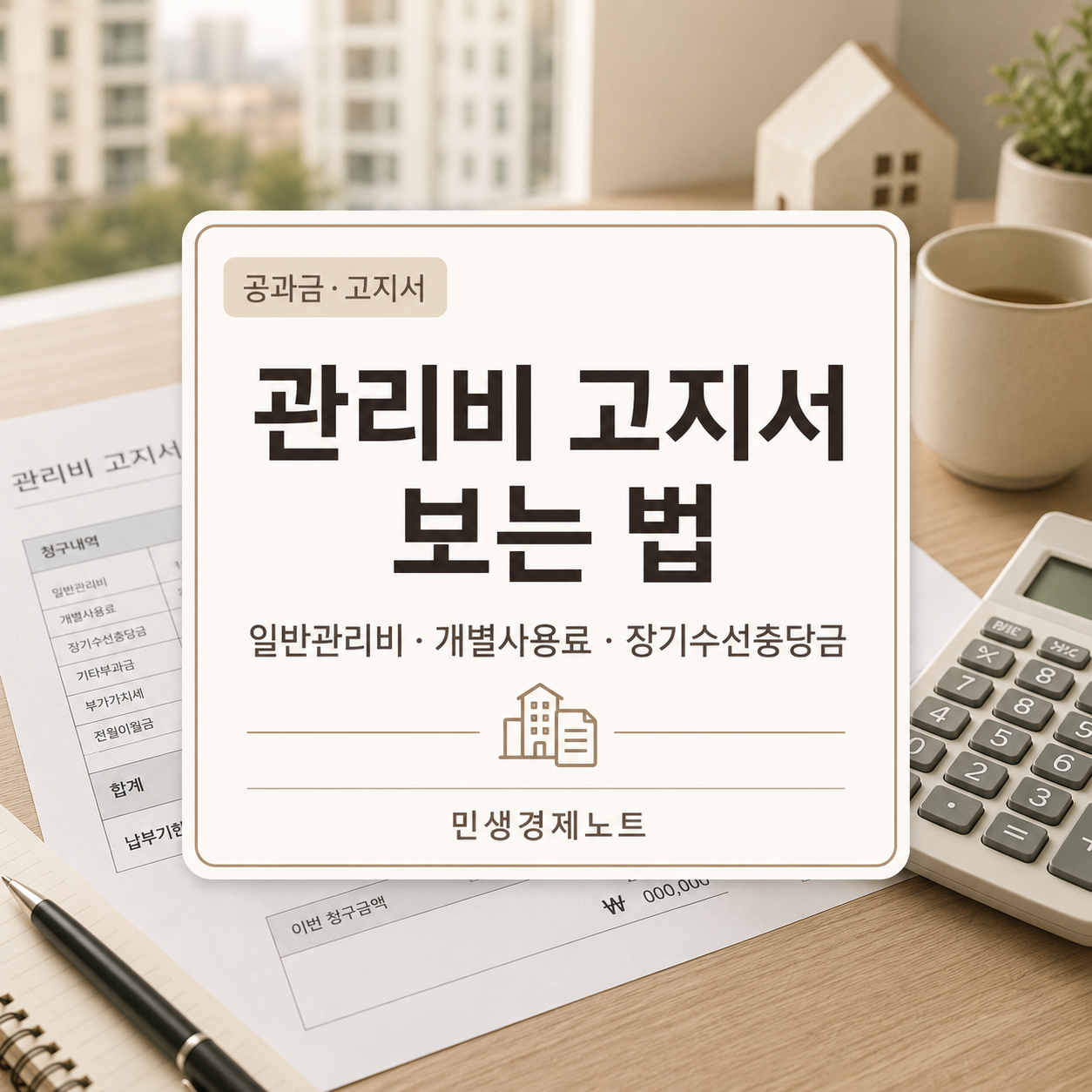 관리비 고지서에서 일반관리비, 개별사용료, 장기수선충당금을 확인하는 방법을 정리한 대표 이미지