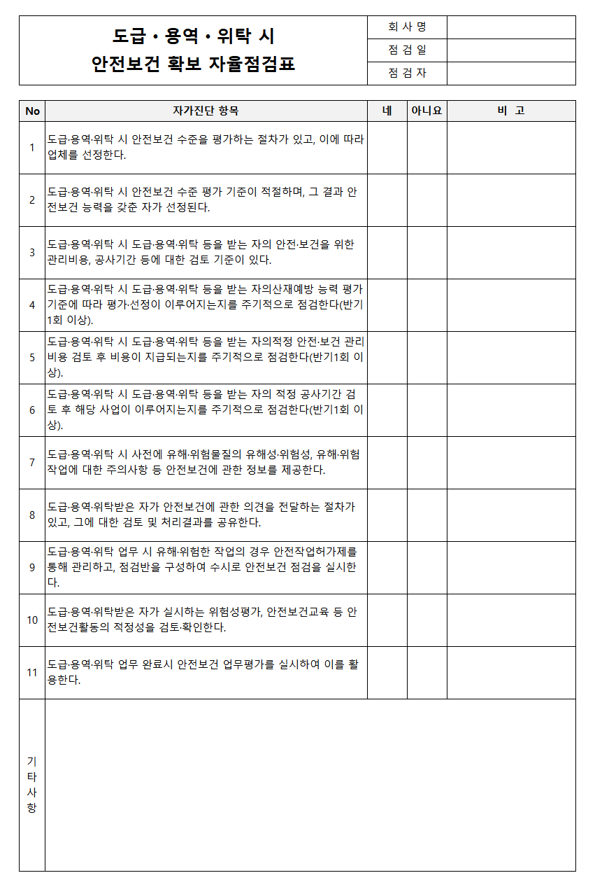 도급용역위탁시 안전보건확보