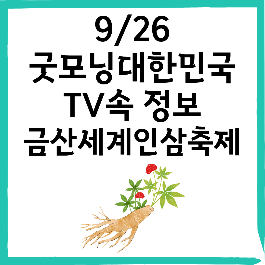 9/26 굿모닝대한민국 금산세계인삼축제 일정과 체험 가이드 총정리