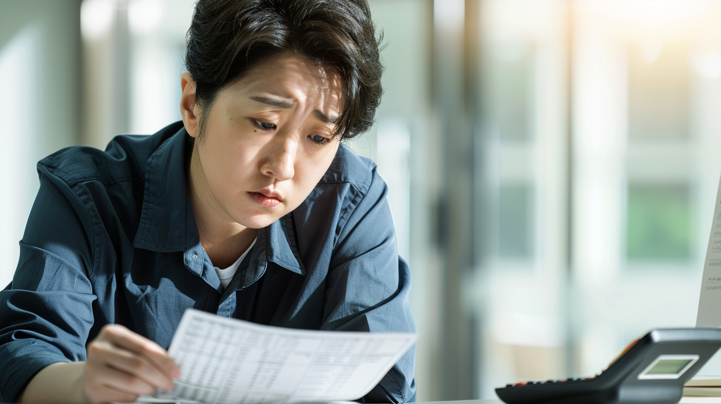 급여명세서를 꼼꼼히 들여다보는 장면