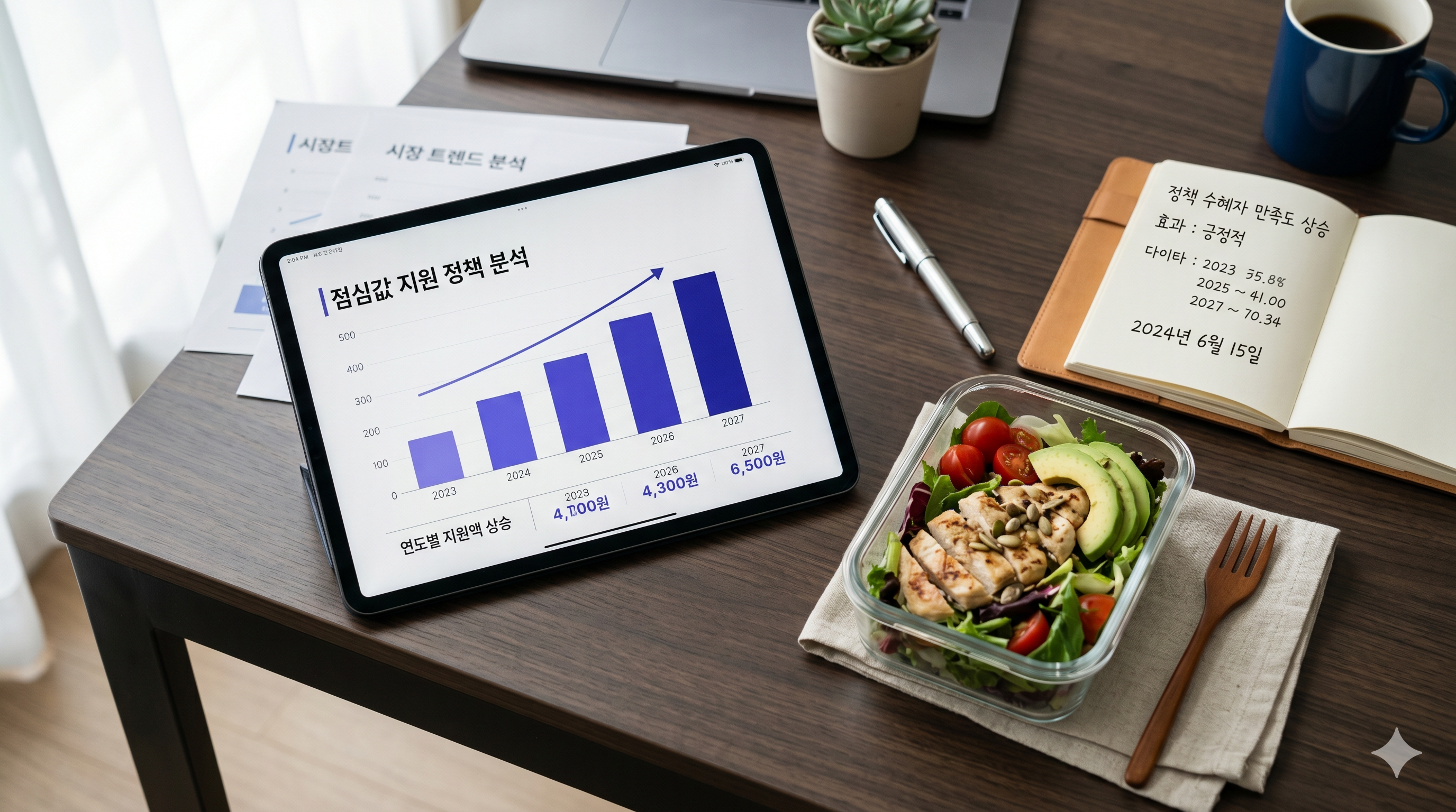 직장인 점심값 지원 정책을 분석하는 전문 애널리스트의 데스크
