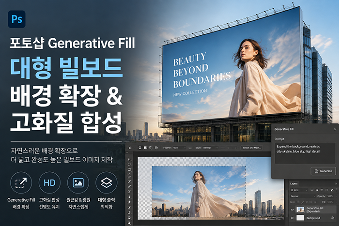 포토샵 Generative Fill을 이용한 대형 빌보드 배경 확장 및 고화질 합성