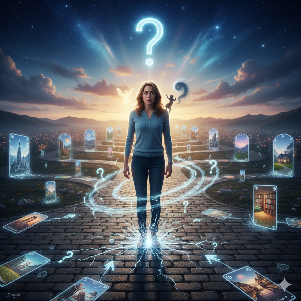 어떤게 정답인지 결정을 내리지 못하는 사람이 있는 사진