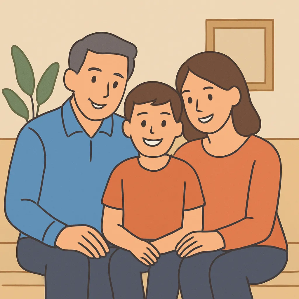 자녀와 함께 웃고 있는 가족의 모습