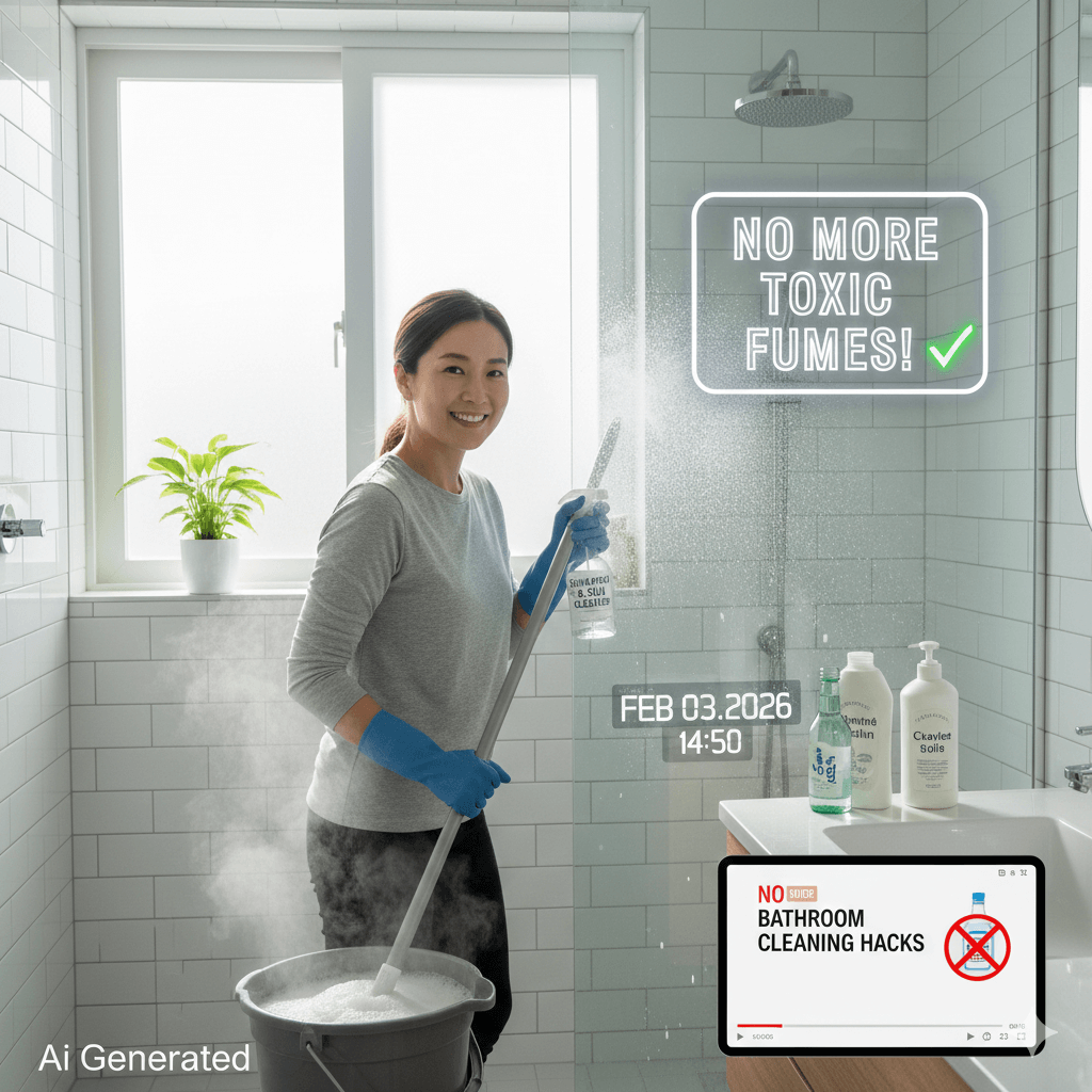 소주와 샴푸를 활용한 친환경 화장실 청소법을 표현한 이미지