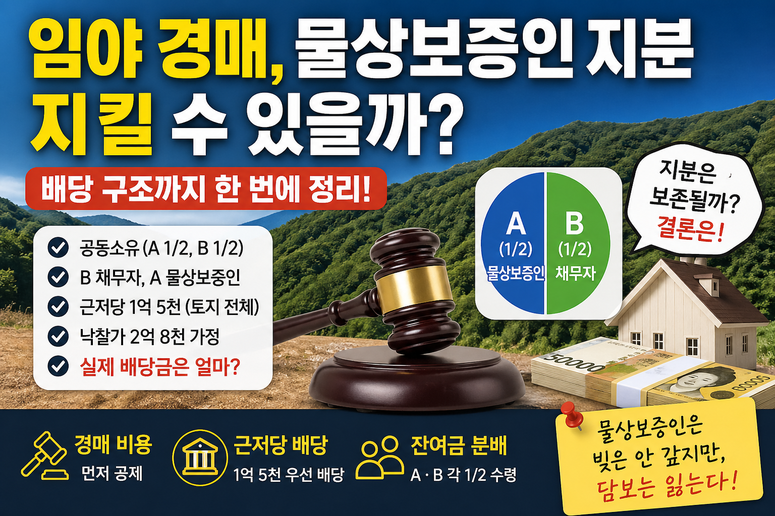 임야 경매 물상보증인 지분 지킬 수 있을까 배당 구조 경매 비용 근저당 분배 정리