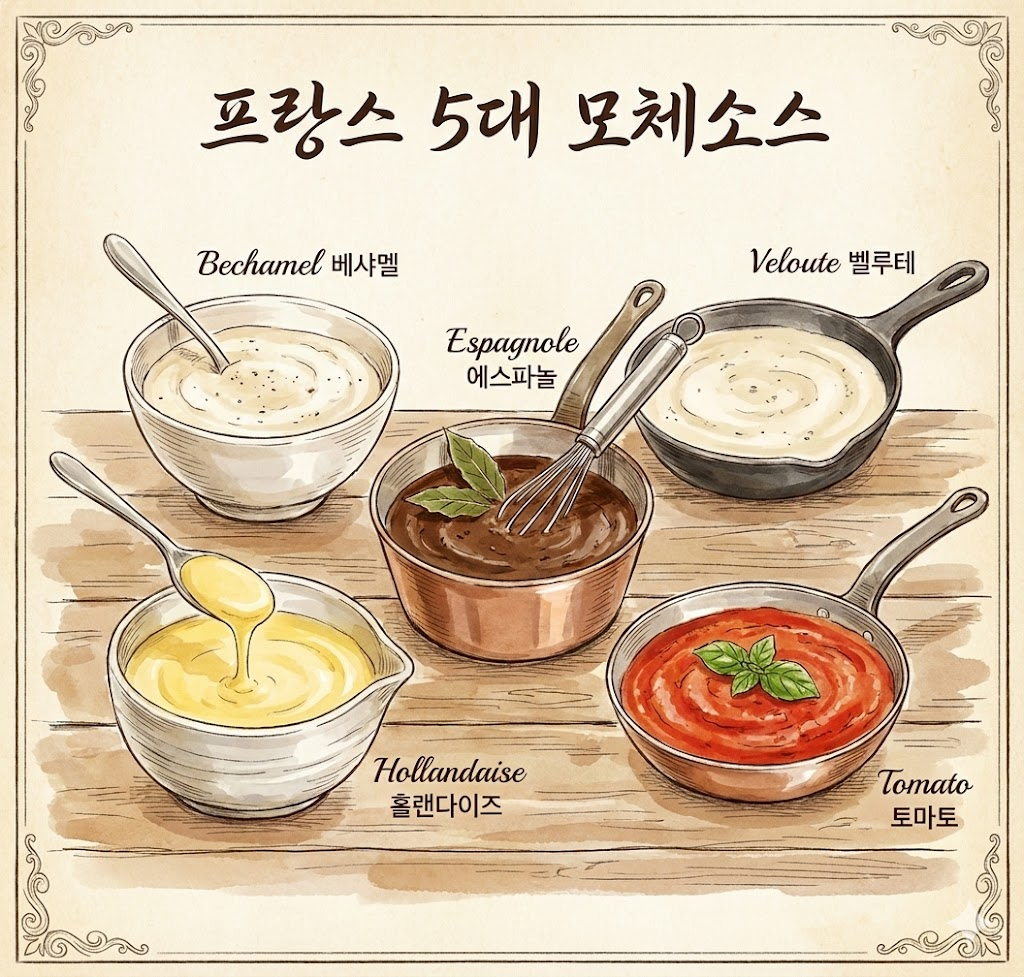 프랑스 요리의 심장, 5대 모체 소스(Mother Sauces): 미식의 골조를 설계하는 다섯 가지 공식