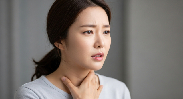 쉰 목소리로 말하는 한국 여성