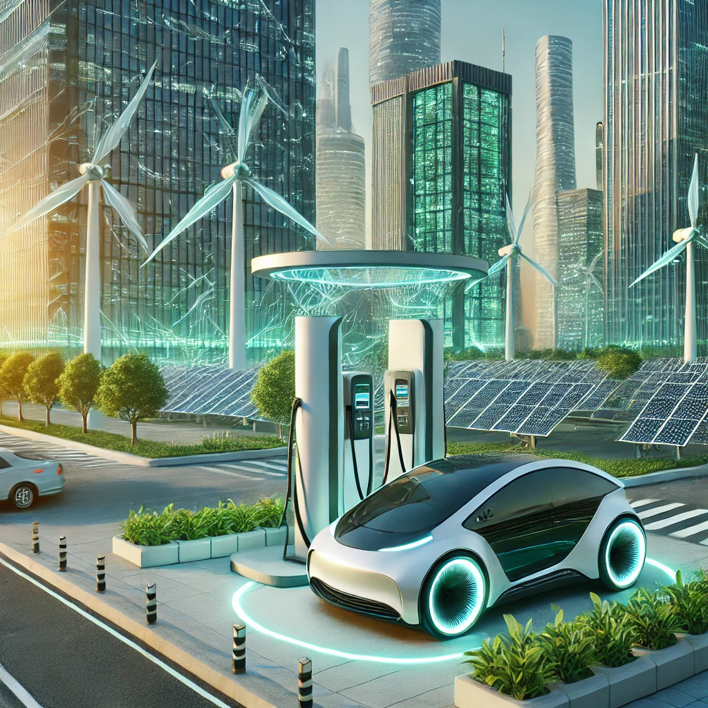 친환경 전기차 충선소와 재생 에너지 배경