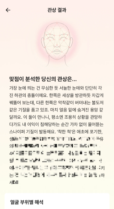 맞점 관상 분석 결과 화면