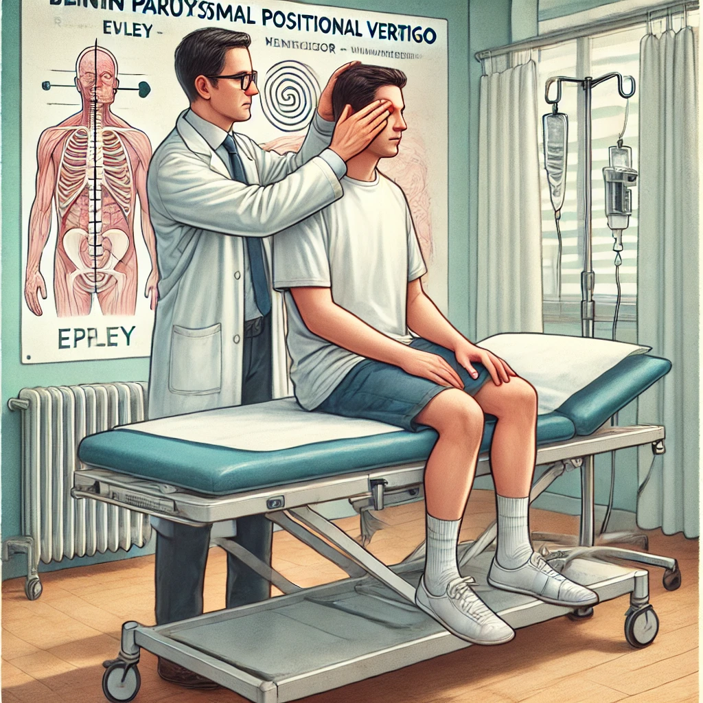 의사에게 이석증 치료 받는 사진