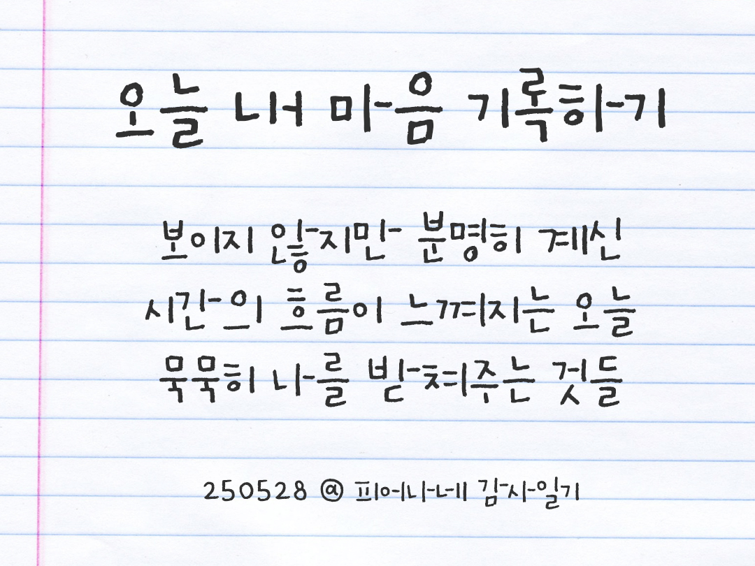 25년 5월 28일 오늘 내 마음 기록하기 감사노트, 감사를 통해 발견한 행복, 오늘 감사한 순간들 by 피어나네 감사일기