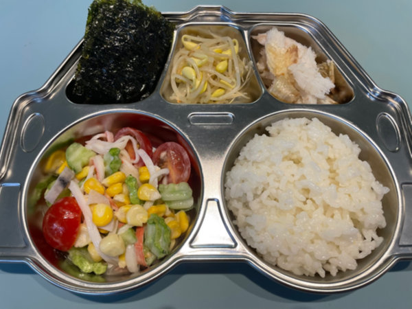 아이 반찬 - 게살 샐러드, 조미김, 콩나물무침, 생선구이