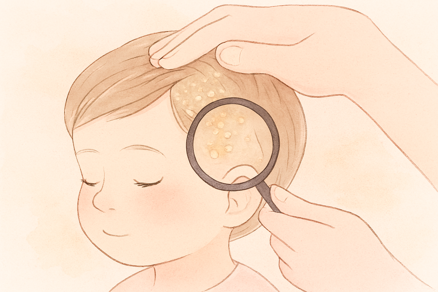 아이 두피에 각질과 비듬이 보이는 모습