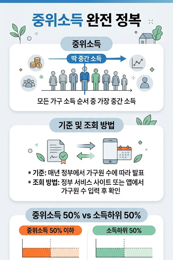 중위소득 이란? 기준 및 조회 방법, 2026년 중위소득 50% 이하란? 소득하위 50% 차이 비교