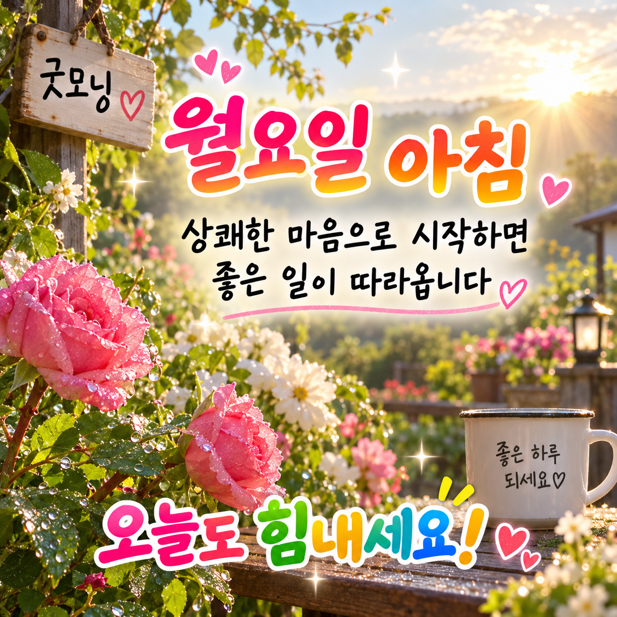 굿모닝 월요일 아침 힘내세요 인사 이미지