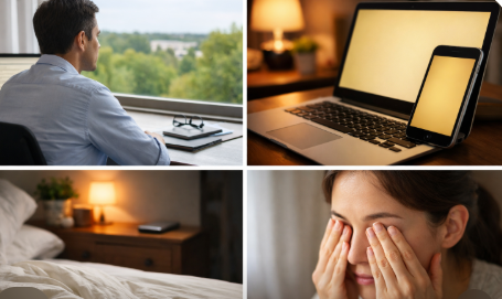 눈이 아파 괴로워하는 모습