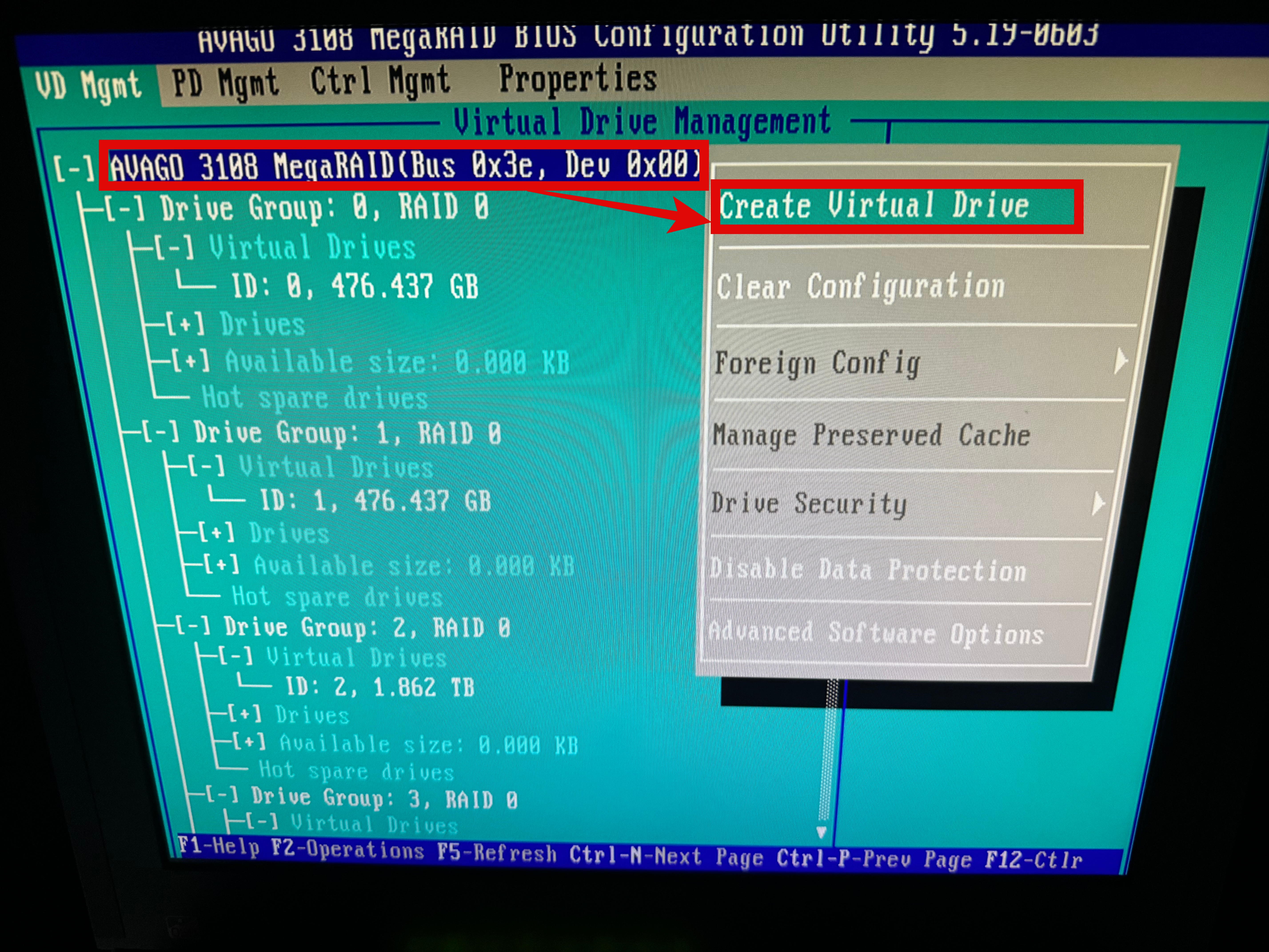 AVAGO 3108 MegaRAID Create Virtual Drive