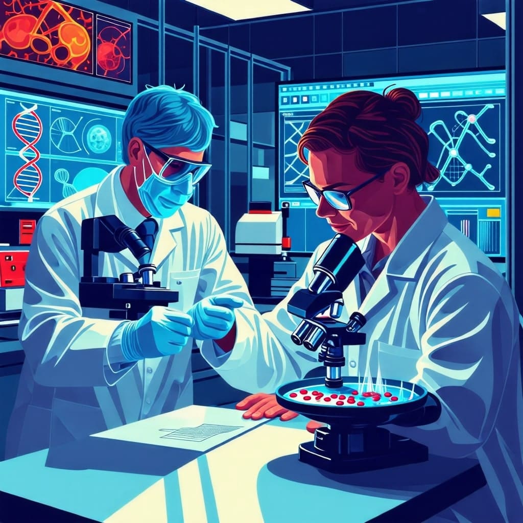 최신 기술(예: 유전자 치료, 세포 치료 등)을 설명하는 이미지.