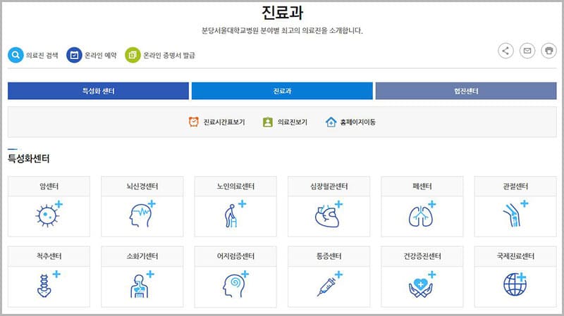 분당서울대병원 진료과 안내