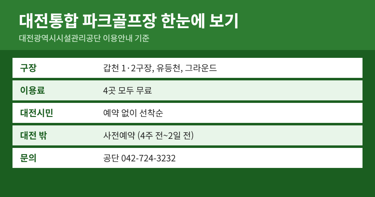 대전통합 파크골프장 위치&middot;이용료&middot;예약 방법 요약
