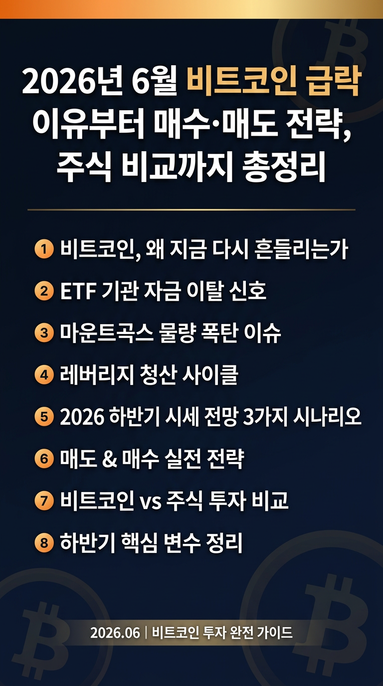 2026년 6월 비트코인 급락 이유, 시세 전망, 매도 및 매수 투자 전략과 주식 투자전망 비교